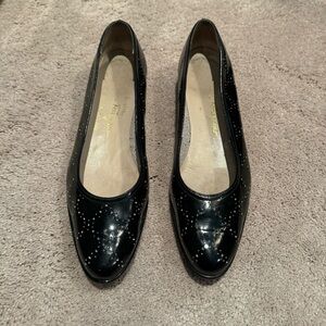 Black Italian Leather Patterned Ballet Flats